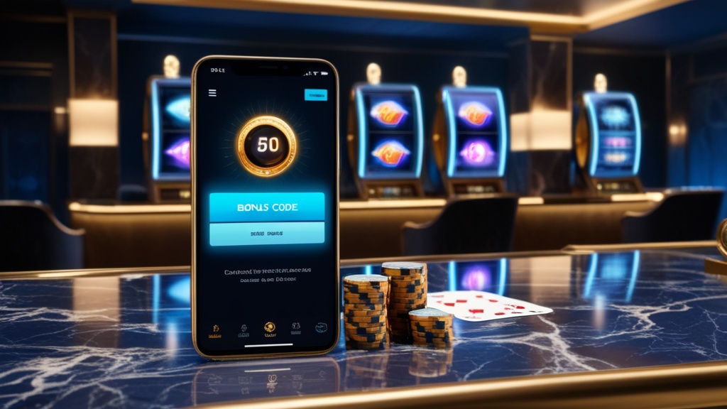 Bonuscode op een smartphone in een donkere casino-omgeving