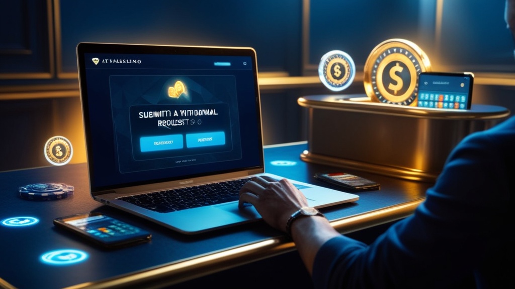 Speler ziet een opnameverzoek en betaalstatus in een donkere casinoruimte